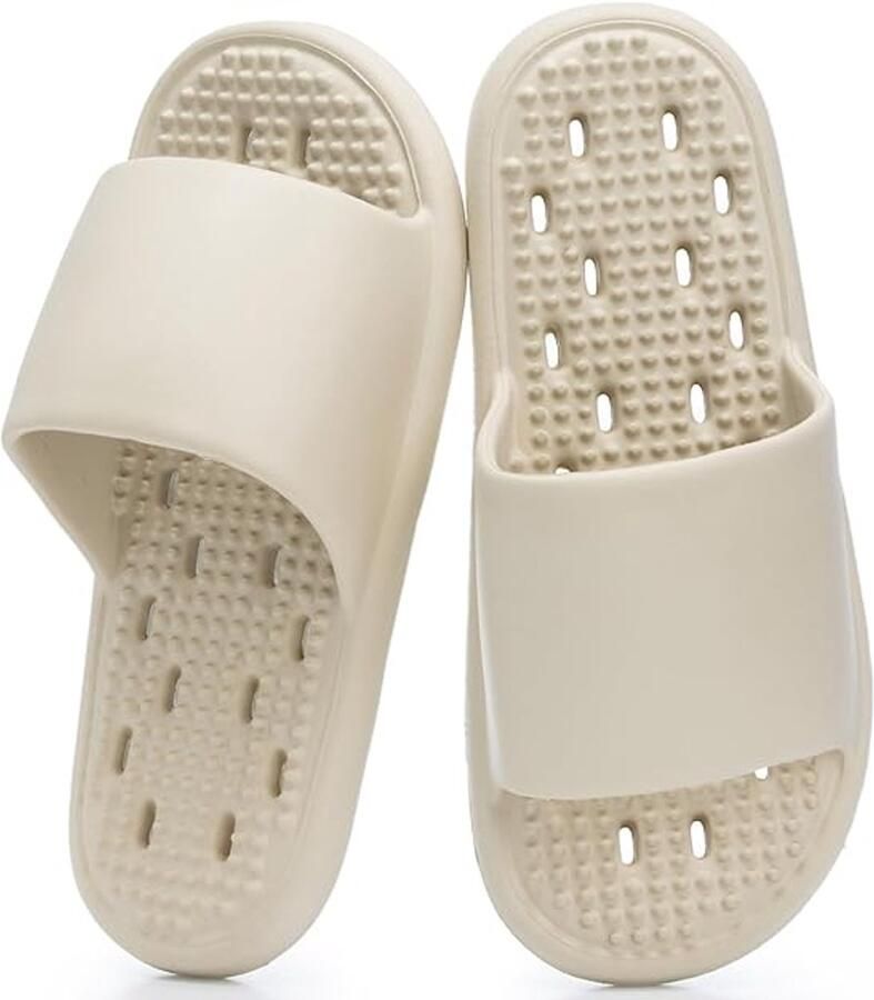 Slippers Doucheschoenen met afvoergaten en massagekorrels voor en geschikt voor de sportschool doucheslippers sneldrogende bad en strandsandalen lichtgewicht en antislip 44 45 -Khaki