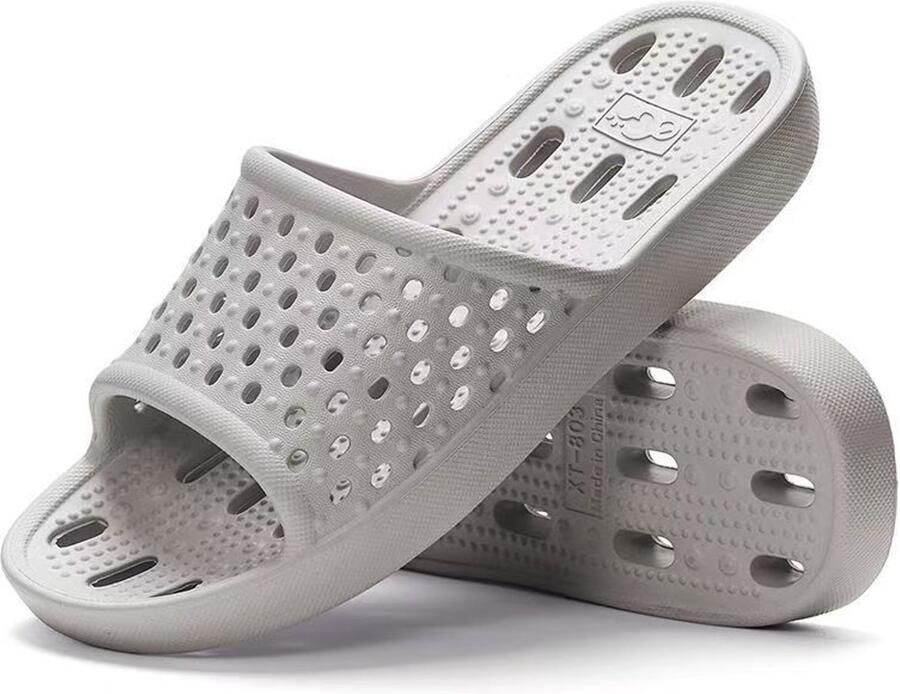 Slippers Doucheschoenen Antislip- Sneldrogende Doucheslippers- Lichtgewicht Badsandalen met Afvoergaatjes voor Studentenkamers- Strand- Badkamer- Sportschool 44 45 grijs