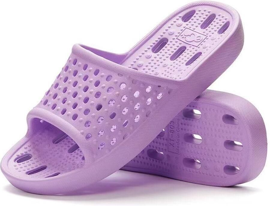 Slippers Doucheschoenen voor Dames- Antislip- Sneldrogende Doucheslippers- Lichtgewicht Badsandalen met Afvoergaatjes voor Studentenkamers- Strand- Badkamer- Sportschool 36 37 Paars