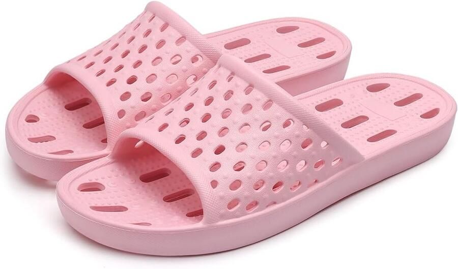 Slippers Doucheschoenen voor Dames- Antislip- Sneldrogende Doucheslippers- Lichtgewicht Badsandalen met Afvoergaatjes voor Studentenkamers- Strand- Badkamer -Sportschool -36 37 Roze