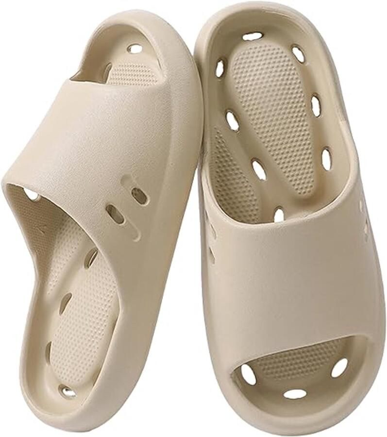 Slippers Doucheschoenen voor en met open teen afvoergaatjes- antislip- massageslippers- comfortabel- zacht- lichtgewicht- geschikt voor zwembad- zwem - strand en badkamer 40 41 Khaki kleur