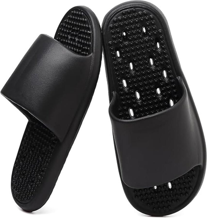 Slippers Doucheschoenen voor Geslachtloos met gaten Doucheschoenen voor studentenkamers Antislip doucheslippers voor dames Bathroom Sandals Extreem comfortabel Doucheschoenen voor dames voor binnen en buiten Zwart