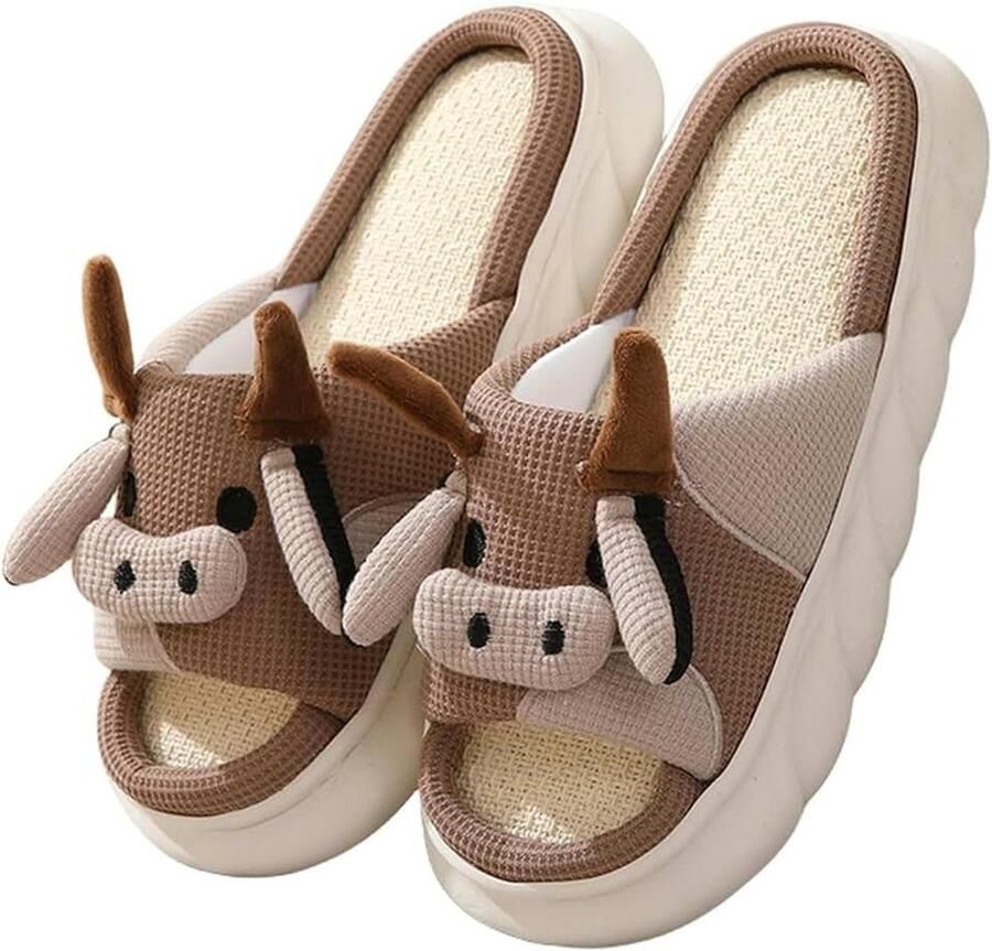 Slippers Funny Kawaii Cow Slippers Universal Indoor Home Slippers-Cow-Coffee-42-43(Fit 41-42)