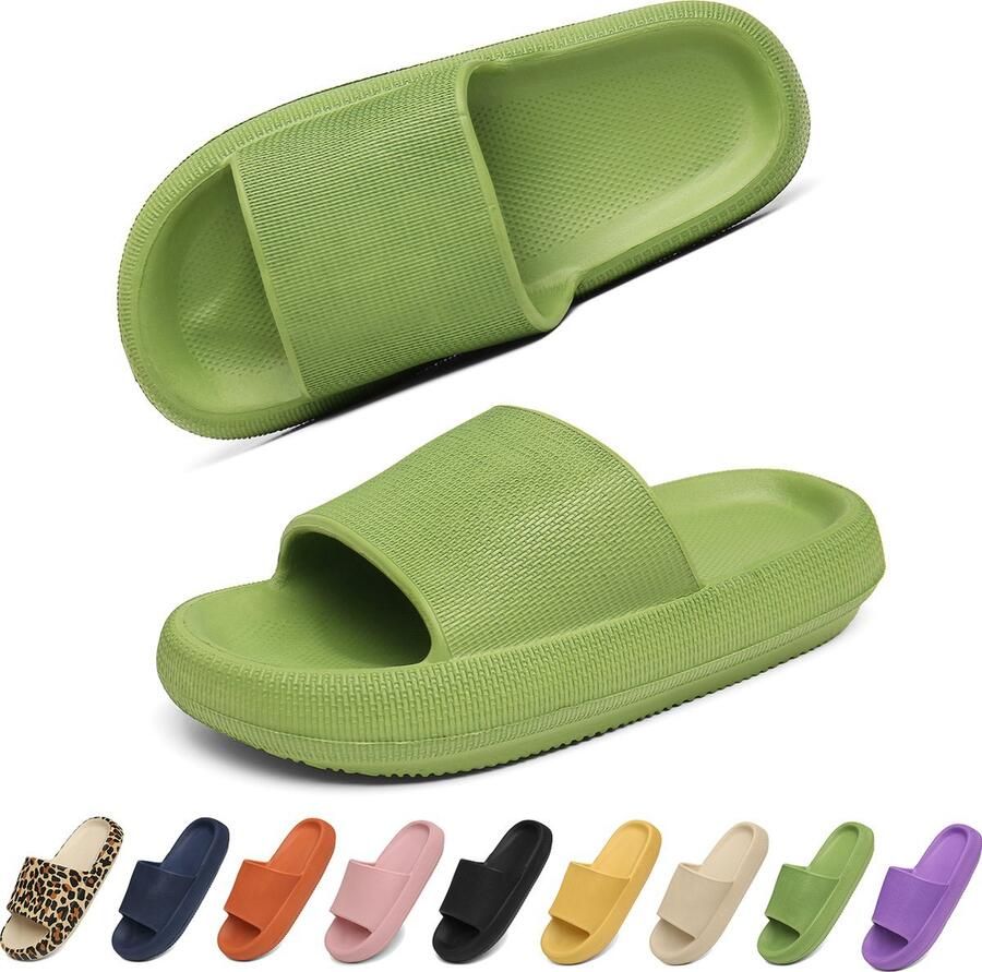 Slippers EVA Badslippers Unisex Verdikte Lichtgewicht Super Zacht aan je Voeten Anti-Slip en Stevig Voetbed -lawaai groente