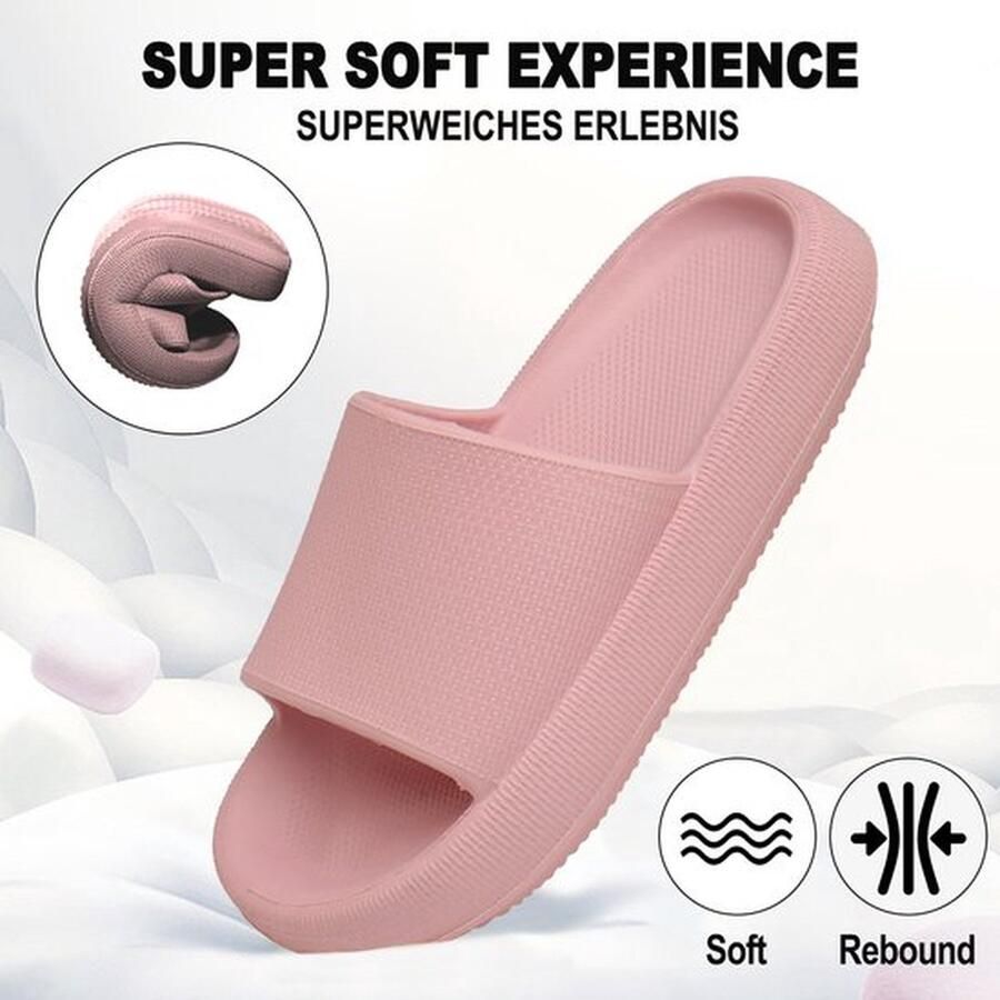 Geweo Slippers EVA Badslippers Unisex Verdikte Lichtgewicht Super Zacht aan je Voeten Anti-Slip en Stevig Voetbed Anti-lawaai Roze - Foto 2