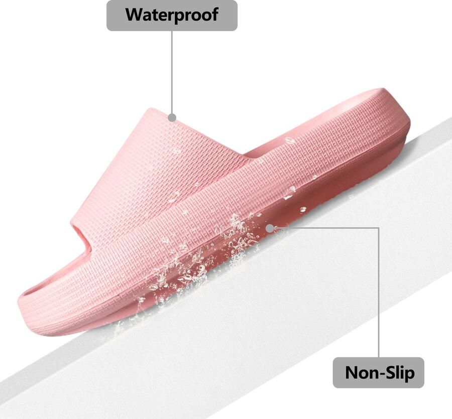 Geweo Slippers EVA Badslippers Unisex Verdikte Lichtgewicht Super Zacht aan je Voeten Anti-Slip en Stevig Voetbed Anti-lawaai Roze - Foto 11