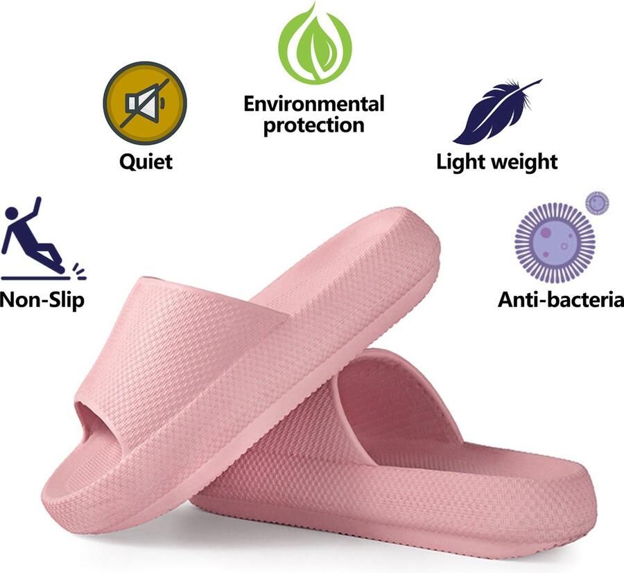 Geweo Slippers EVA Badslippers Unisex Verdikte Lichtgewicht Super Zacht aan je Voeten Anti-Slip en Stevig Voetbed Anti-lawaai Roze - Foto 12