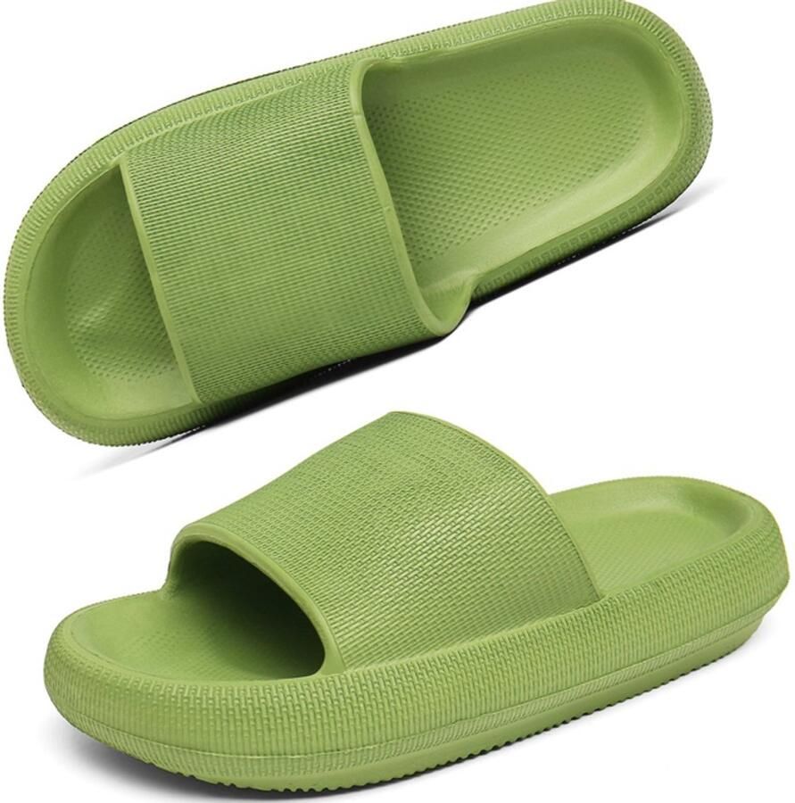 Slippers EVA Badslippers Unisex Verdikte Lichtgewicht Super Zacht aan je Voeten Anti-Slip en Stevig Voetbed -lawaai groente
