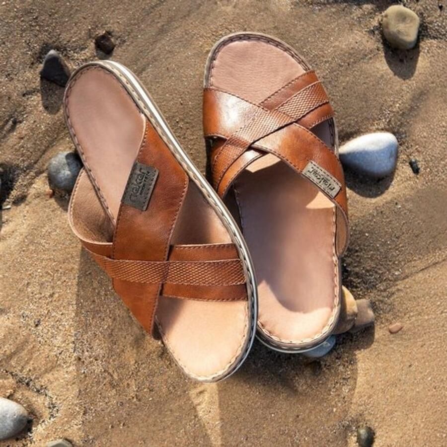 Slippers heren Zachte zoolconstructie Sportieve sandalen Schokabsorptie Echt leer Comfortabele breedte