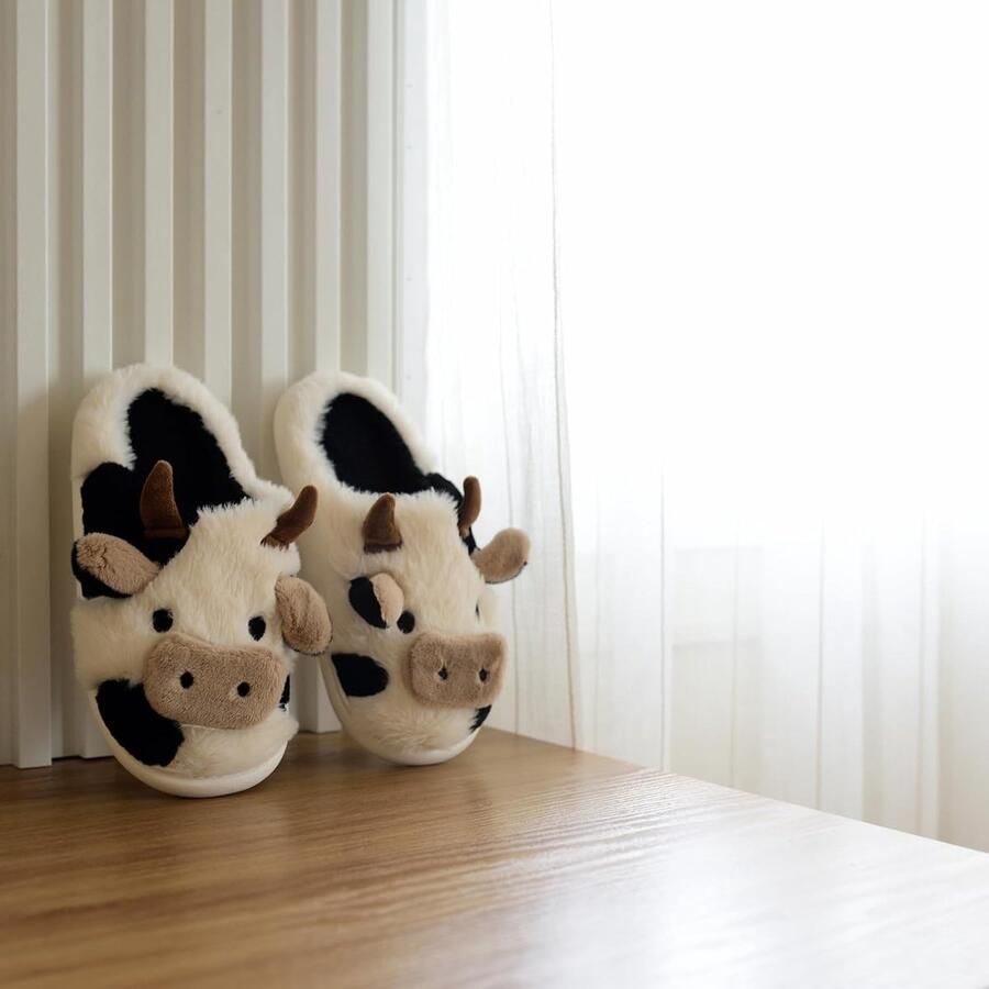 Slippers knuffelige koeienpantoffels van pluche schattige cartoon-pantoffels voor en wollige dierenslippers winter warm uniseks