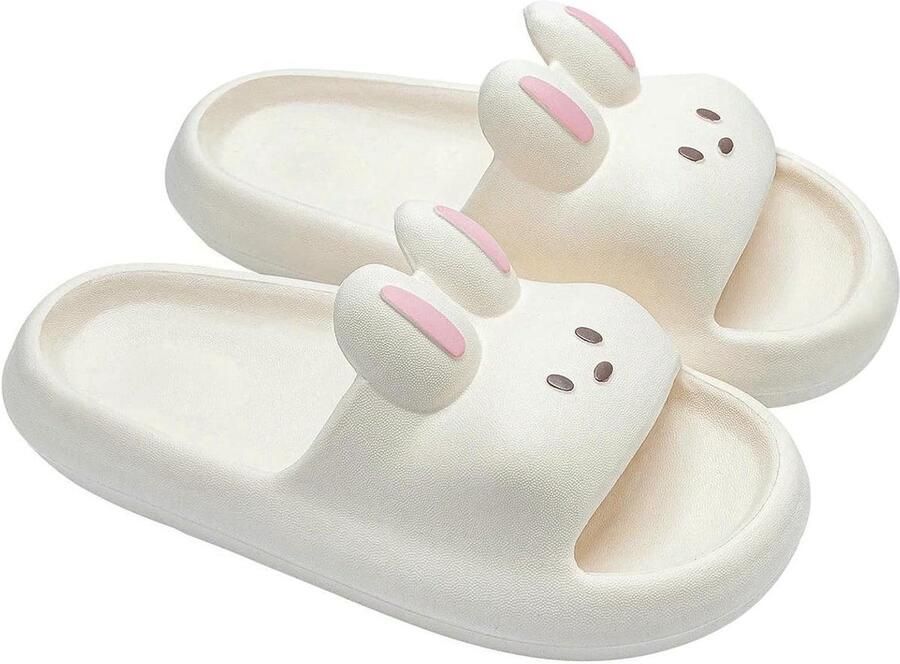 Slippers Konijn Huispantoffels Slides Binnenhuis Comfort Extra Dikke Zool Hakhoogte Wit