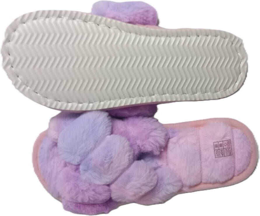 Slippers kruisband slippers pluche roze paars