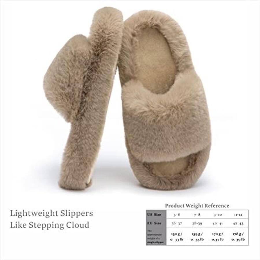 Slippers met Geheugenfoam Fuzzy Pluche Lichtbruin
