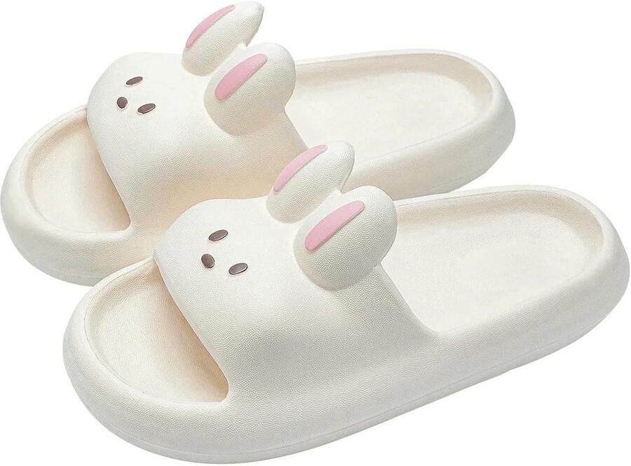 Slippers met Konijn Huispantoffels Slides Binnenhuis Comfort Extra Dikke Zool Hakhoogte Wit