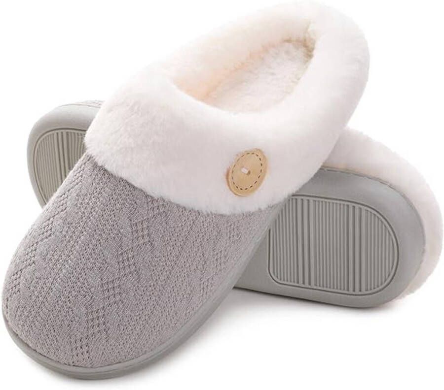 Slippers Pantoffels Pluche huispantoffels Huisschoenen Slippers voor en Slaapkamerslippers van traagschuim Comfeet Antislip -warme instapschoenen voor buiten en binnen Grijs