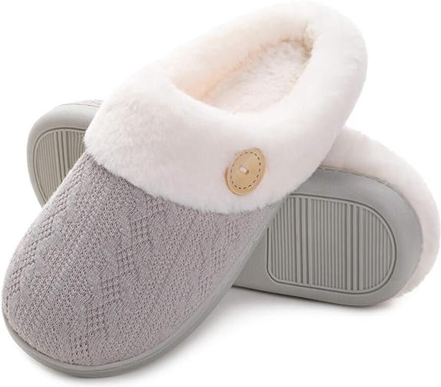 Slippers Pantoffels Pluche huispantoffels Huisschoenen Slippers voor en Slaapkamerslippers van traagschuim Comfeet Antislip -warme instapschoenen voor buiten en binnen Grijs