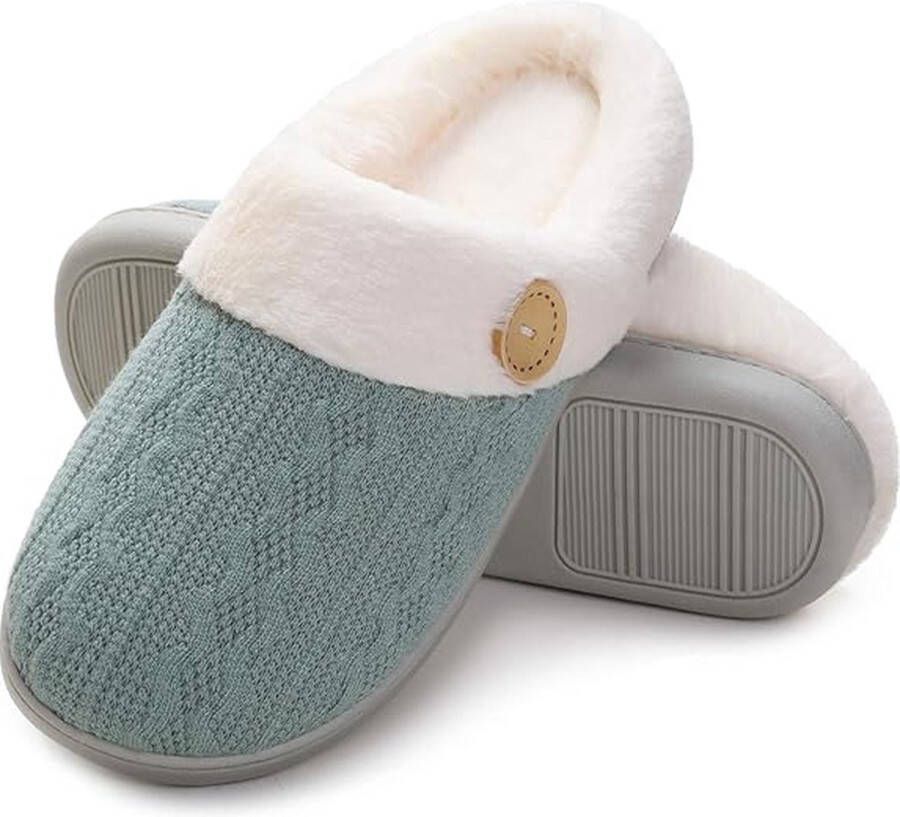 Slippers Pluche huispantoffels Slippers voor en Slaapkamerslippers van traagschuim Warme antislip lichtgewicht pantoffels Buiten Binnen Antislip en stevige binnenzool Anti-geluid Groen