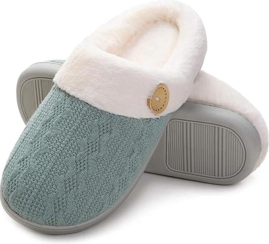 Slippers Pluche huispantoffels Slippers voor en Slaapkamerslippers van traagschuim Warme antislip lichtgewicht pantoffels Buiten Binnen Groen