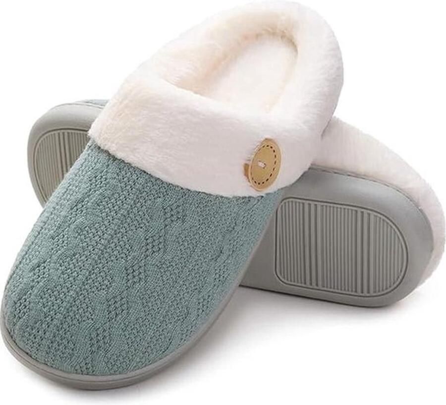 Slippers Pluche huispantoffels Slippers voor en Slaapkamerslippers van traagschuim Warme antislip lichtgewicht pantoffels Buiten Binnen Antislip en stevige binnenzool Anti-geluid Groen