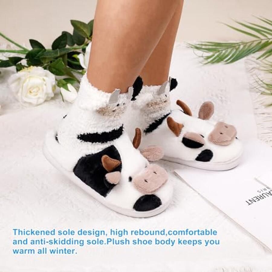Slippers Schattige Boerderij Koe Patroon Dikke Pluche Voering