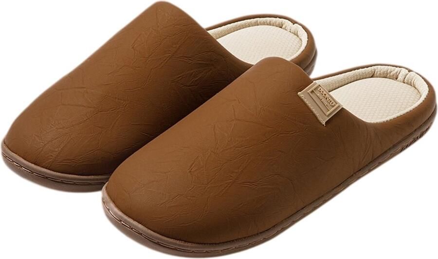 Slippers — Stille uniseks slippers — Comfortabel schoeisel voor in huis — Kunstleer — Zachte stille antislipzolen — Geschikt voor binnen buiten slaapkamers en woonkamers — Donkerbruin