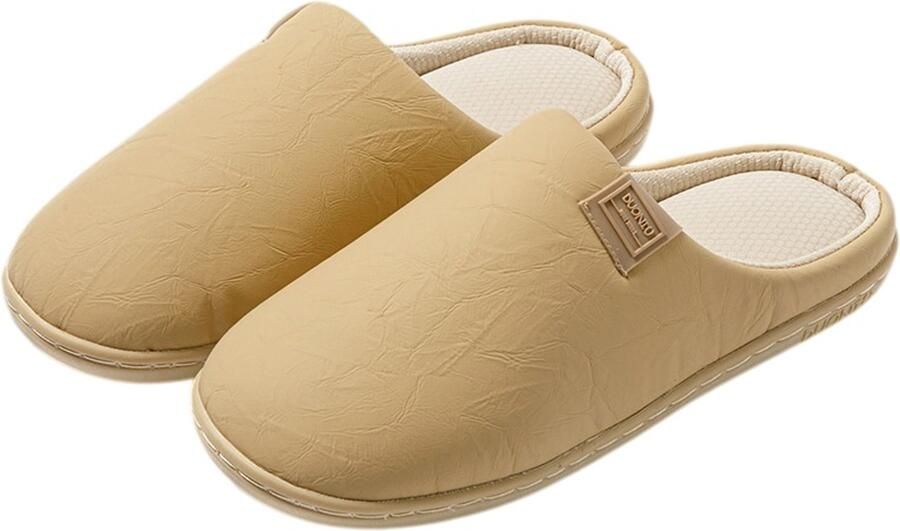 Slippers — Stille uniseks slippers — Comfortabel schoeisel voor in huis — Kunstleer — Zachte stille antislipzolen — Geschikt voor binnen buiten slaapkamers en woonkamers — Khaki