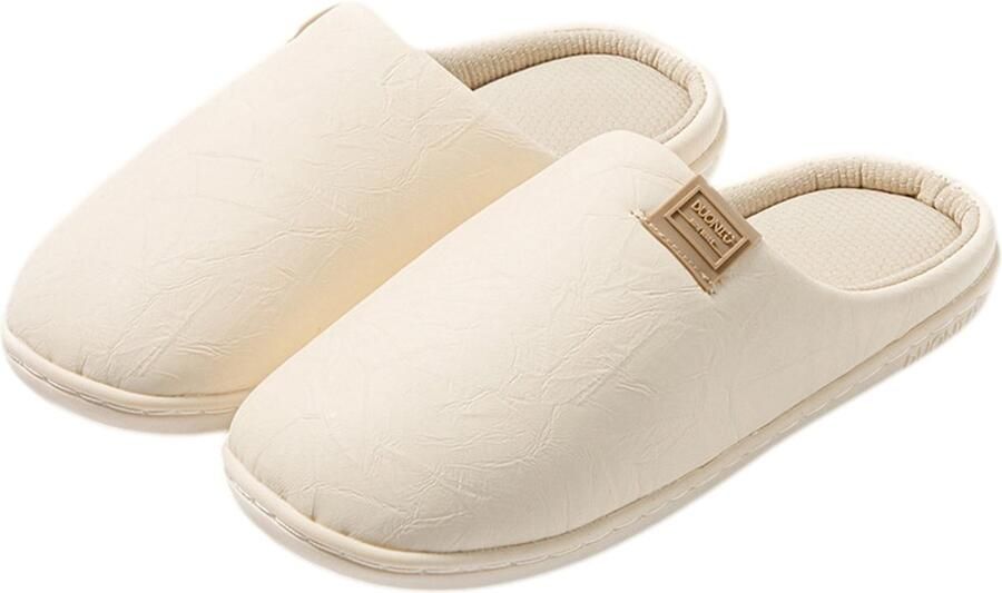 Slippers — Stille uniseks slippers — Comfortabel schoeisel voor in huis — Kunstleer — Zachte stille antislipzolen — Geschikt voor binnen buiten slaapkamers en woonkamers — Gebroken wit
