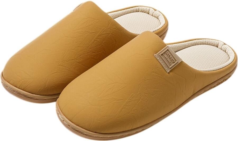 Slippers — Stille uniseks slippers — Comfortabel schoeisel voor in huis — Kunstleer — Zachte stille antislipzolen — Geschikt voor binnen buiten slaapkamers en woonkamers — Camel