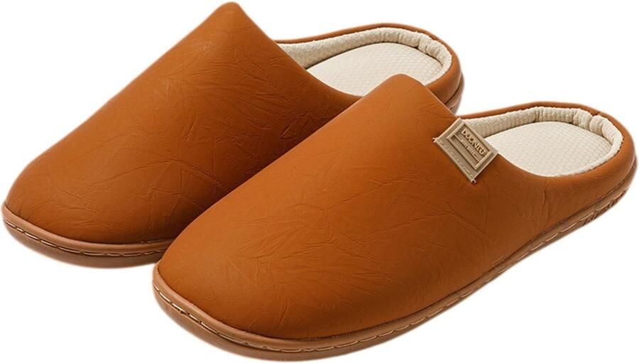Slippers — Stille uniseks slippers — Comfortabel schoeisel voor in huis — Kunstleer — Zachte stille antislipzolen — Geschikt voor binnen buiten slaapkamers en woonkamers — Roodbruin