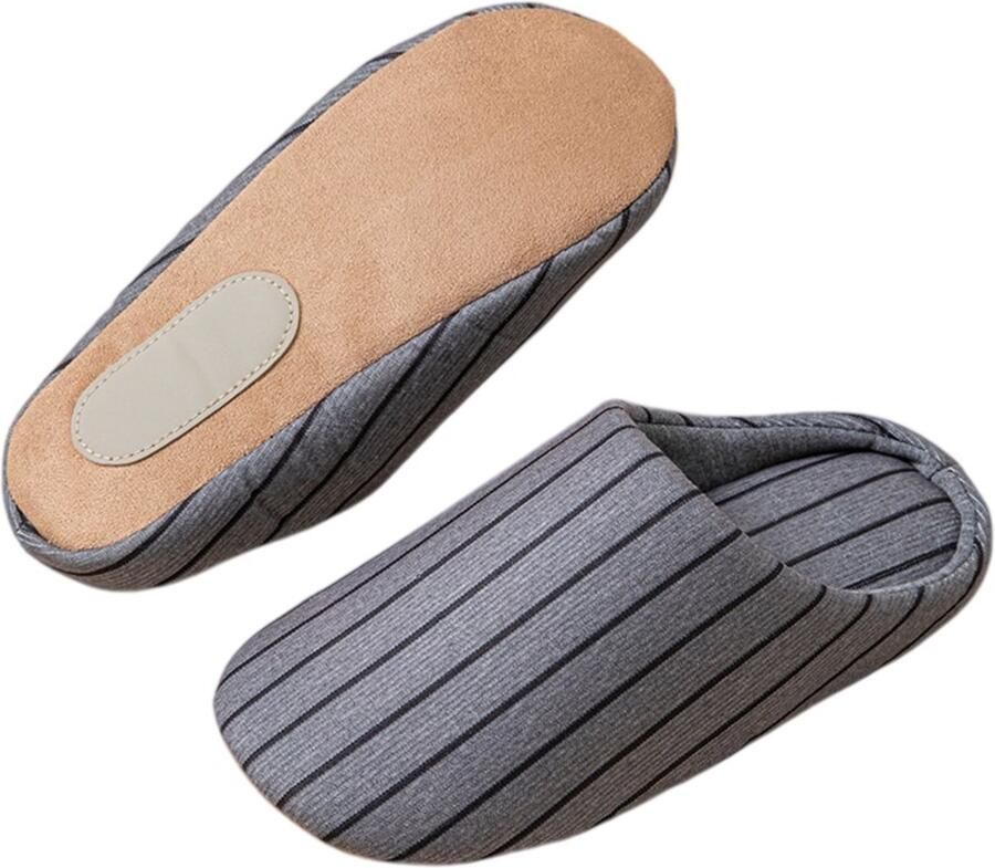 Slippers -- Unisex instappers van gestreept linnen Pantoffels met geluidsarme zool-Materiaal van een katoen-linnenmix-geluidsarme zolen van imitatie-suède; zachte-comfortabele pantoffels een ideaal cadeau