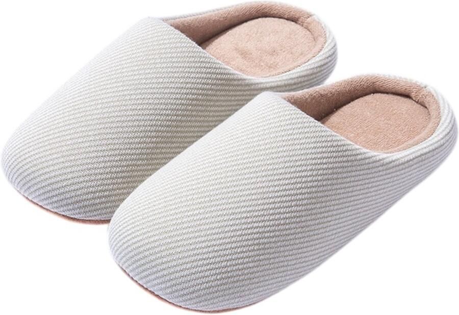 Slippers -- Unisex instappers van gestreept linnen Pantoffels met geluidsarme zool-Materiaal van een katoen-linnenmix-geluidsarme zolen van imitatie-suède; zachte-comfortabele pantoffels een ideaal cadeau- Lichtgroen