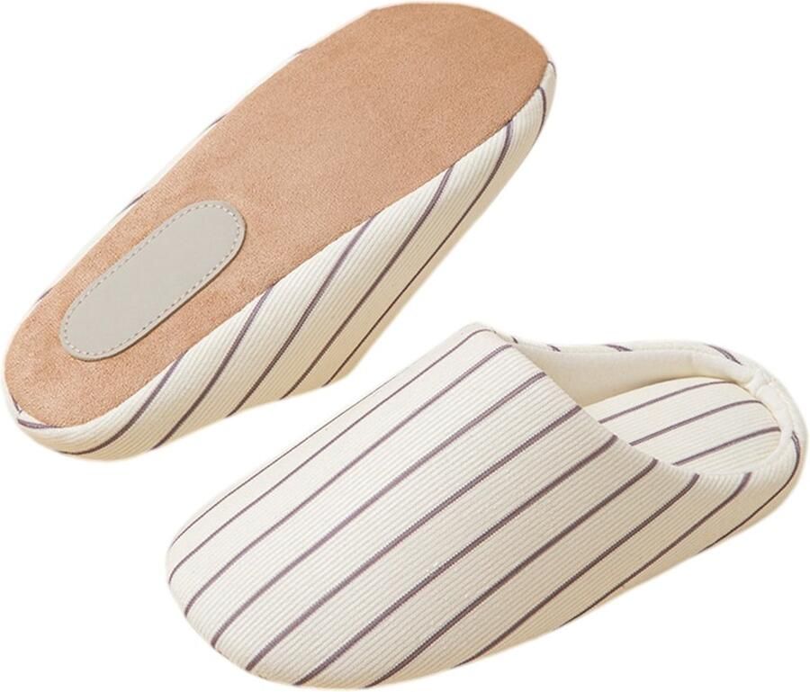 Slippers -- Unisex instappers van gestreept linnen Pantoffels met geluidsarme zool-Materiaal van een katoen-linnenmix-geluidsarme zolen van imitatie-suède; zachte-comfortabele pantoffels een ideaal cadeau