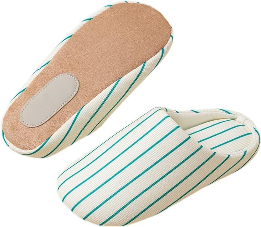 Slippers -- Unisex instappers van gestreept linnen Pantoffels met geluidsarme zool-Materiaal van een katoen-linnenmix-geluidsarme zolen van imitatie-suède; zachte-comfortabele pantoffels een ideaal cadeau