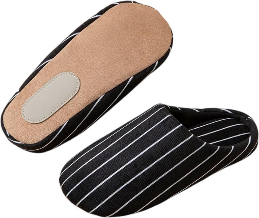 Slippers -- Unisex instappers van gestreept linnen Pantoffels met geluidsarme zool-Materiaal van een katoen-linnenmix-geluidsarme zolen van imitatie-suède; zachte-comfortabele pantoffels een ideaal cadeau