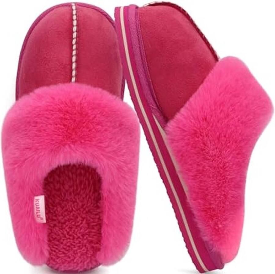 Slippers voor dames Pluche met nepbont en geheugenfoam Roze
