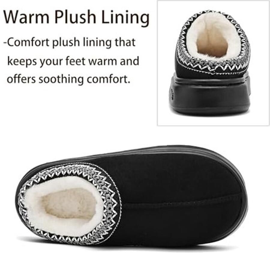 Slippers voor Dames Suède met Fluffy Voering Zwart