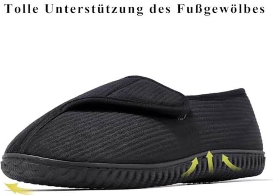 Slippers voor Diabetici Aanpasbare Sluiting en Geheugenfoam Zwart