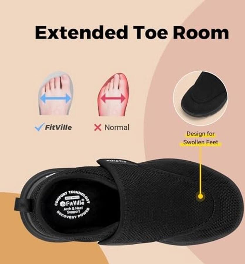 Slippers voor Senioren Extra Brede Pasvorm Zwart