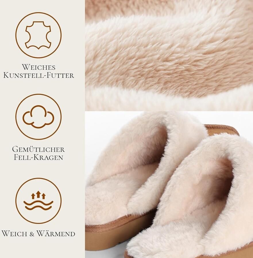 Slippers voor vrouwen Faux Suede Ronde Neus Pluizige Slip On Warme Winter Dames Slippers Huis Outdoor Comfortabele Zachte Voering Muilezel Slippers Geschenken voor Vrouwen Kastanje