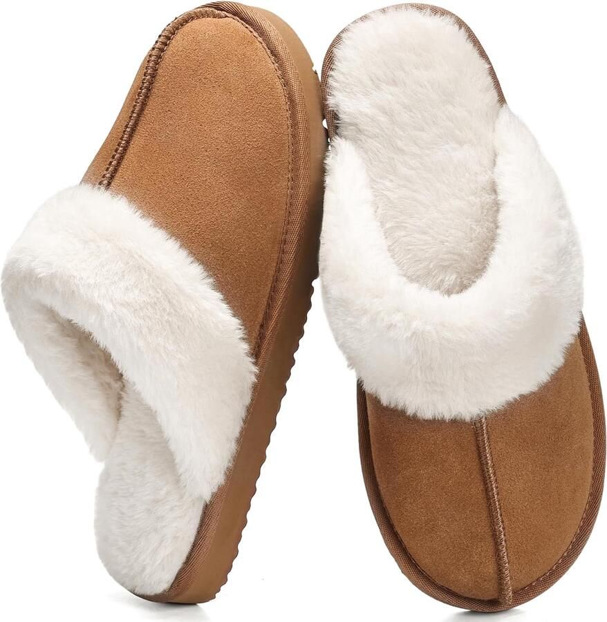 Slippers voor vrouwen Faux Suede Ronde Neus Pluizige Slip On Warme Winter Dames Slippers Huis Outdoor Comfortabele Zachte Voering Muilezel Slippers Geschenken voor Vrouwen