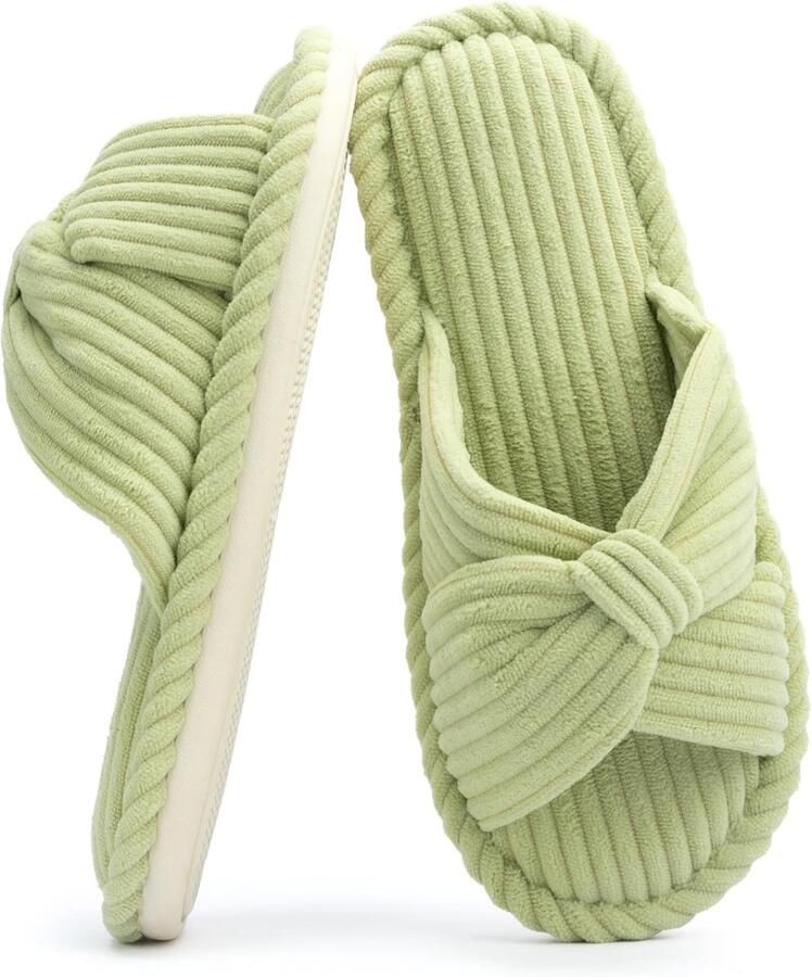 Slippers voor Vrouwen Memory Foam House Dames Slipper Slides Home Slaapkamer Badkamer Spa Open Teen Corduroy Strik Slippers Gezellig Comfortabel