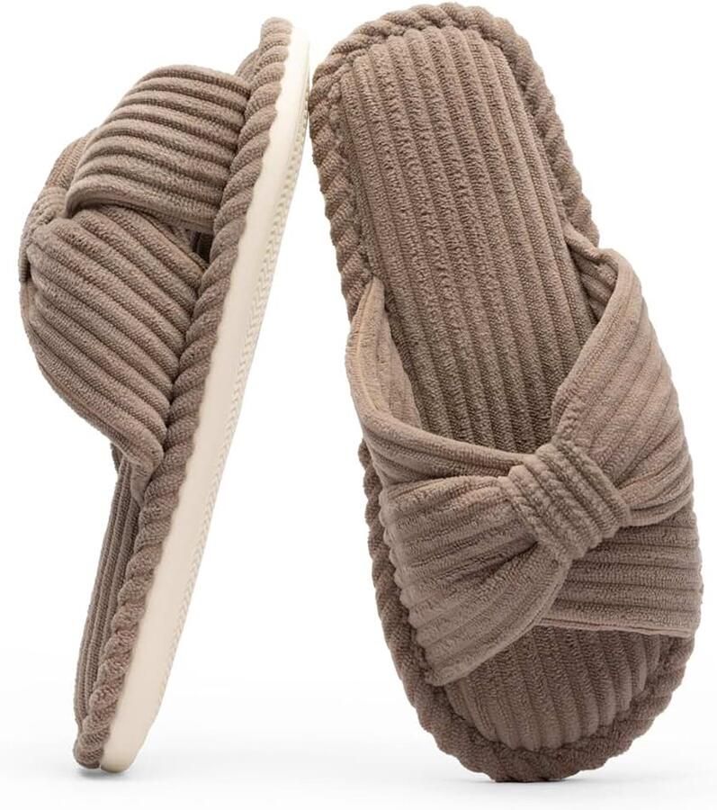 Slippers voor Vrouwen Memory Foam House Dames Slipper Slides Home Slaapkamer Badkamer Spa Open Teen Corduroy Strik Slippers Gezellig Comfortabel