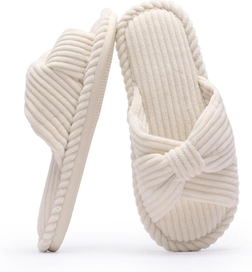 Slippers voor Vrouwen Memory Foam House Dames Slipper Slides Home Slaapkamer Badkamer Spa Open Teen Corduroy Strik Slippers Gezellig Comfortabel