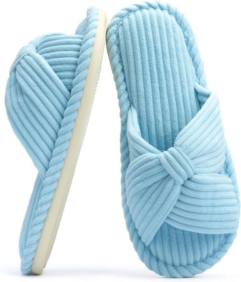 Slippers voor Vrouwen Memory Foam House Dames Slipper Slides Home Slaapkamer Badkamer Spa Open Teen Corduroy Strik Slippers Gezellig Comfortabel