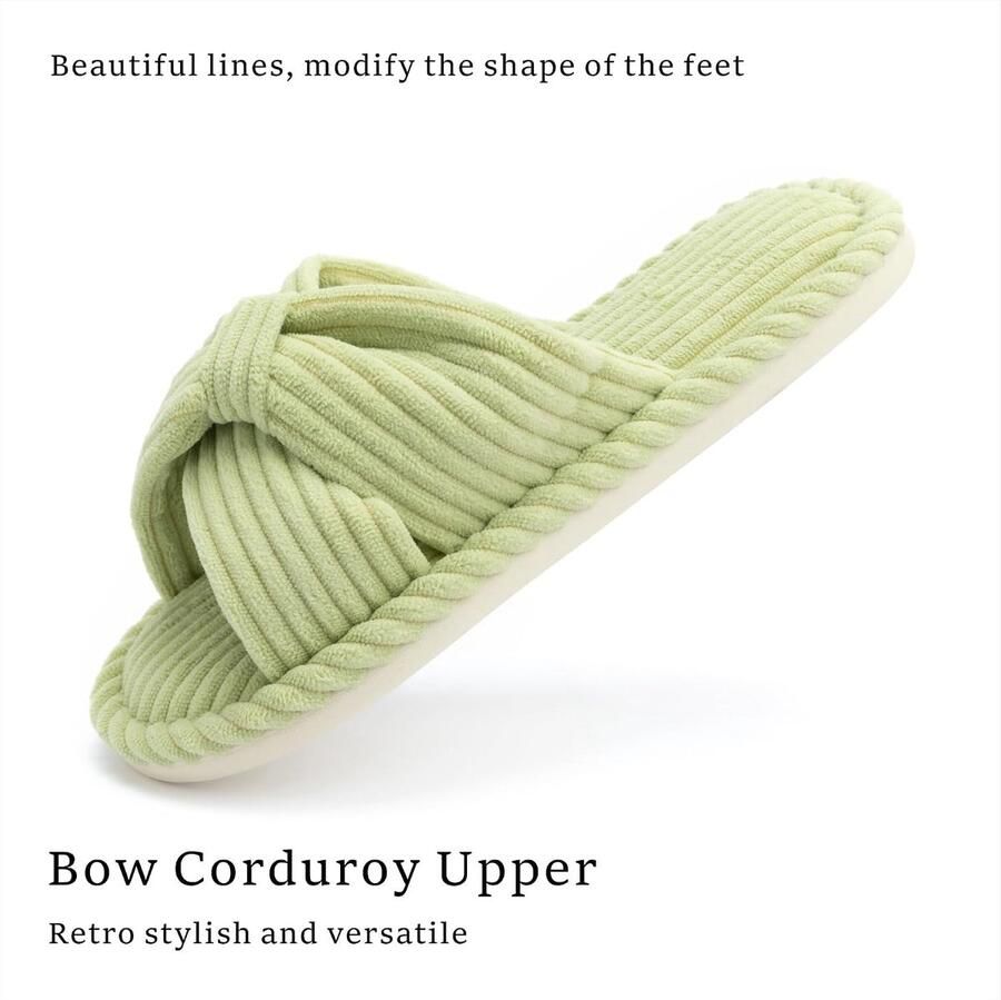 Slippers voor Vrouwen Memory Foam House Dames Slipper Slides Home Slaapkamer Badkamer Spa Open Teen Corduroy Strik Slippers Gezellig Comfortabel