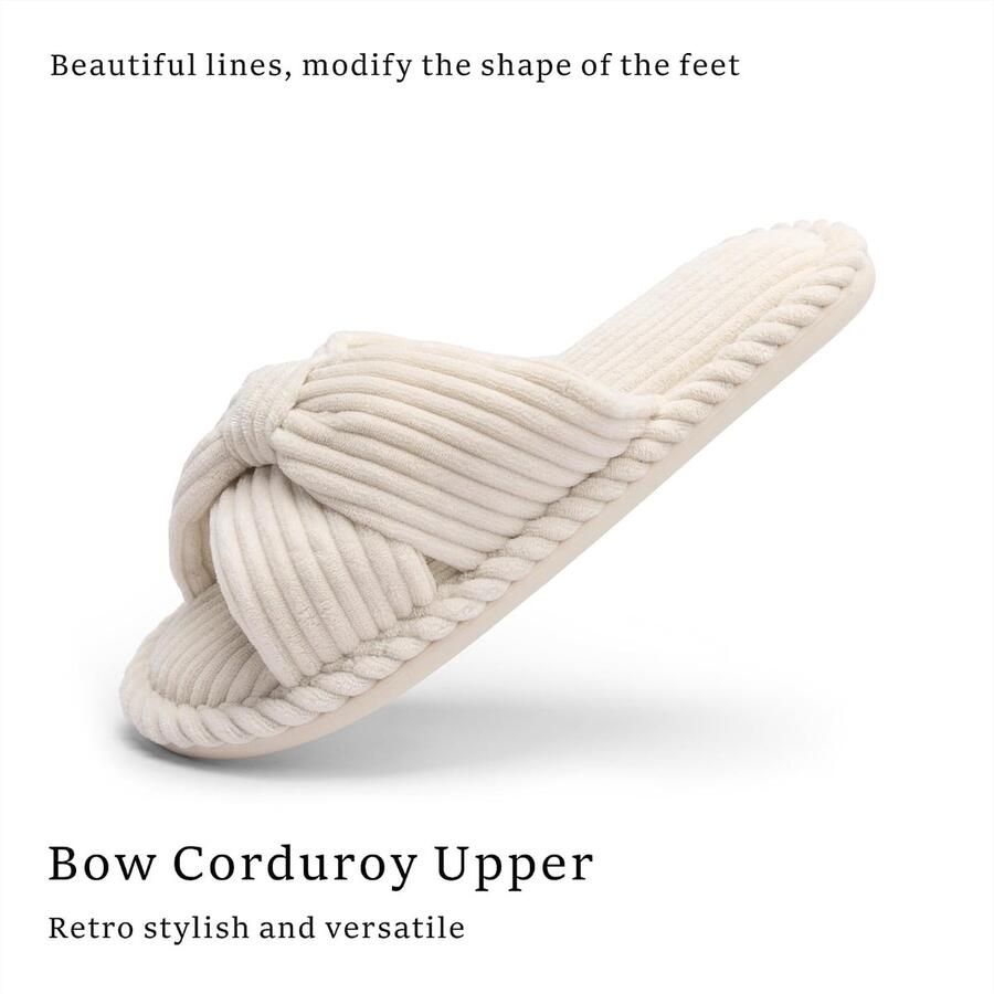 Slippers voor Vrouwen Memory Foam House Dames Slipper Slides Home Slaapkamer Badkamer Spa Open Teen Corduroy Strik Slippers Gezellig Comfortabel