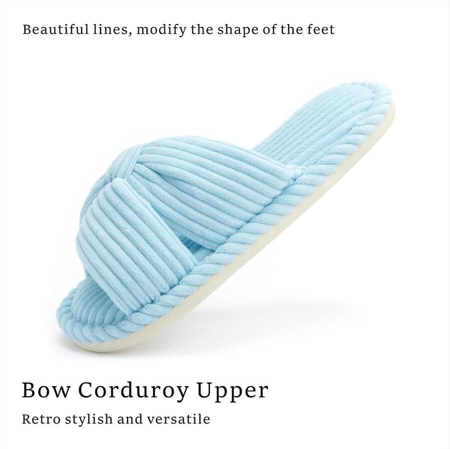 Slippers voor Vrouwen Memory Foam House Dames Slipper Slides Home Slaapkamer Badkamer Spa Open Teen Corduroy Strik Slippers Gezellig Comfortabel