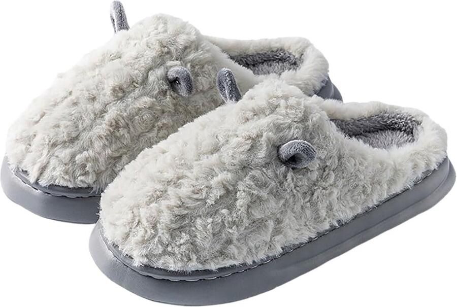 Slippers Winter herenpantoffels Katoenen schoenen Zachte zool Pluche pantoffels Leuke huispantoffels Warm en comfortabel Vilten pantoffels voor heren thuisfeest (grijs )