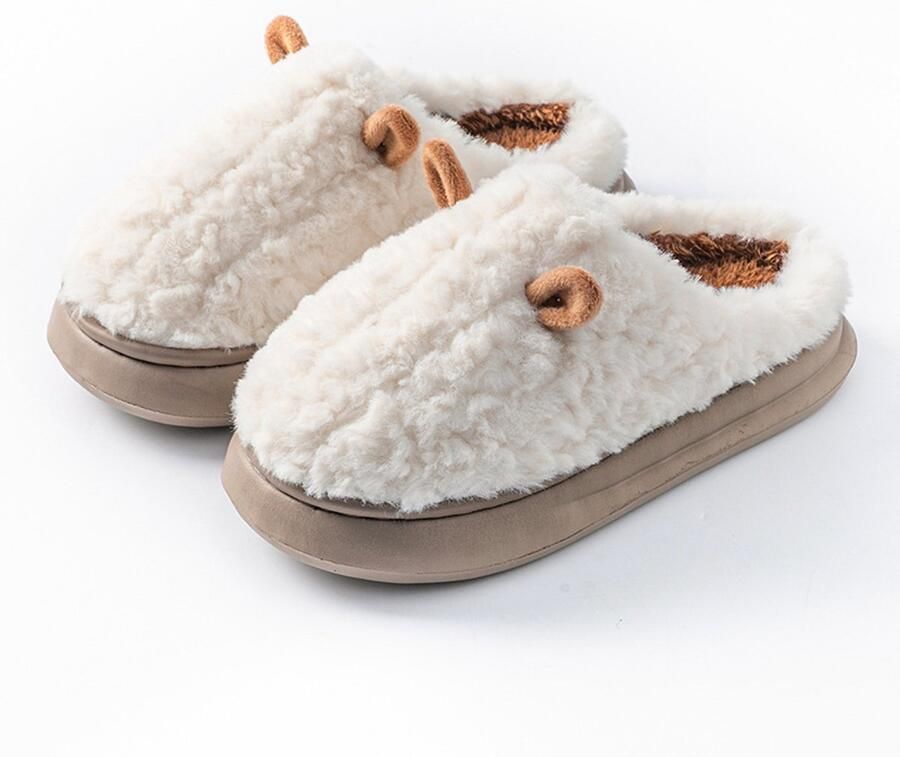 Slippers Winterpantoffels voor dames Katoenen schoenen Zachte zool Pluche pantoffels Leuke huispantoffels Warm en comfortabel Vilten pantoffels geschikt voor dames thuisfeestjes (wit )