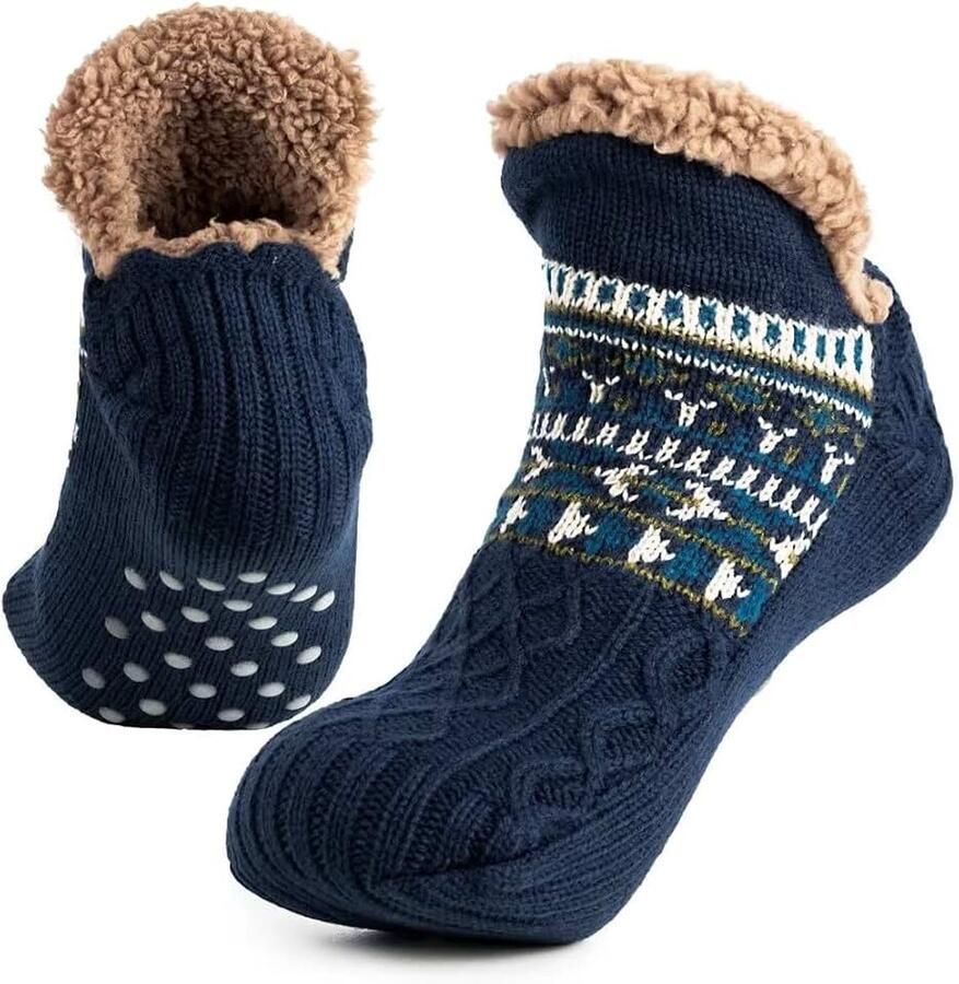 Slippersokken voor en pluizige pantoffelsokken met grijpers antislip fleecevoering warmtevasthoudend
